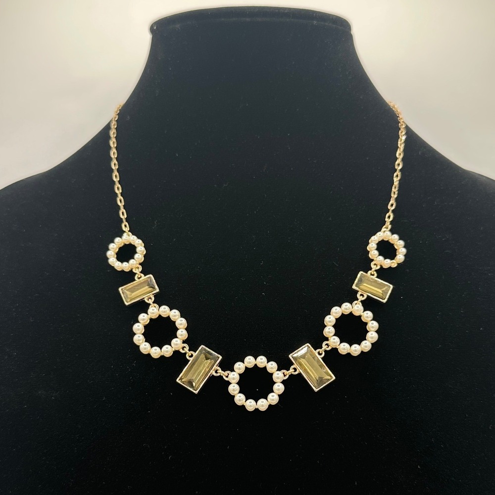INC Necklace Women OS Gold Pearl Crystal Geometric Statement 100027810NK